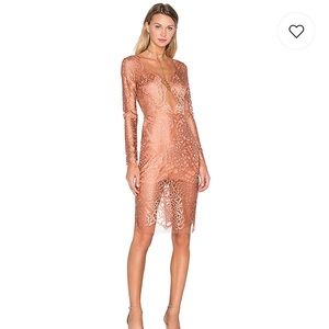 Michelle Mason Long Sleeve Lace Dress Terracotta 0